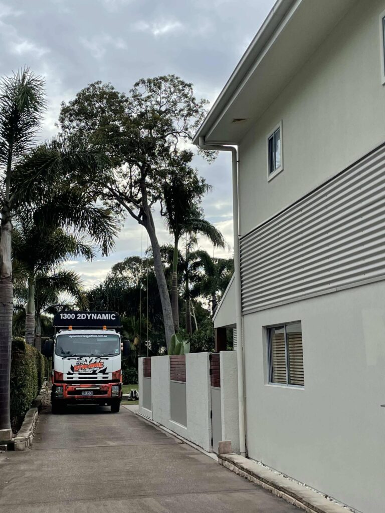 Certified Cert 3 arborists from Dynamic Tree Solutions preparing equipment for a residential tree trimming job in Browns Plains.