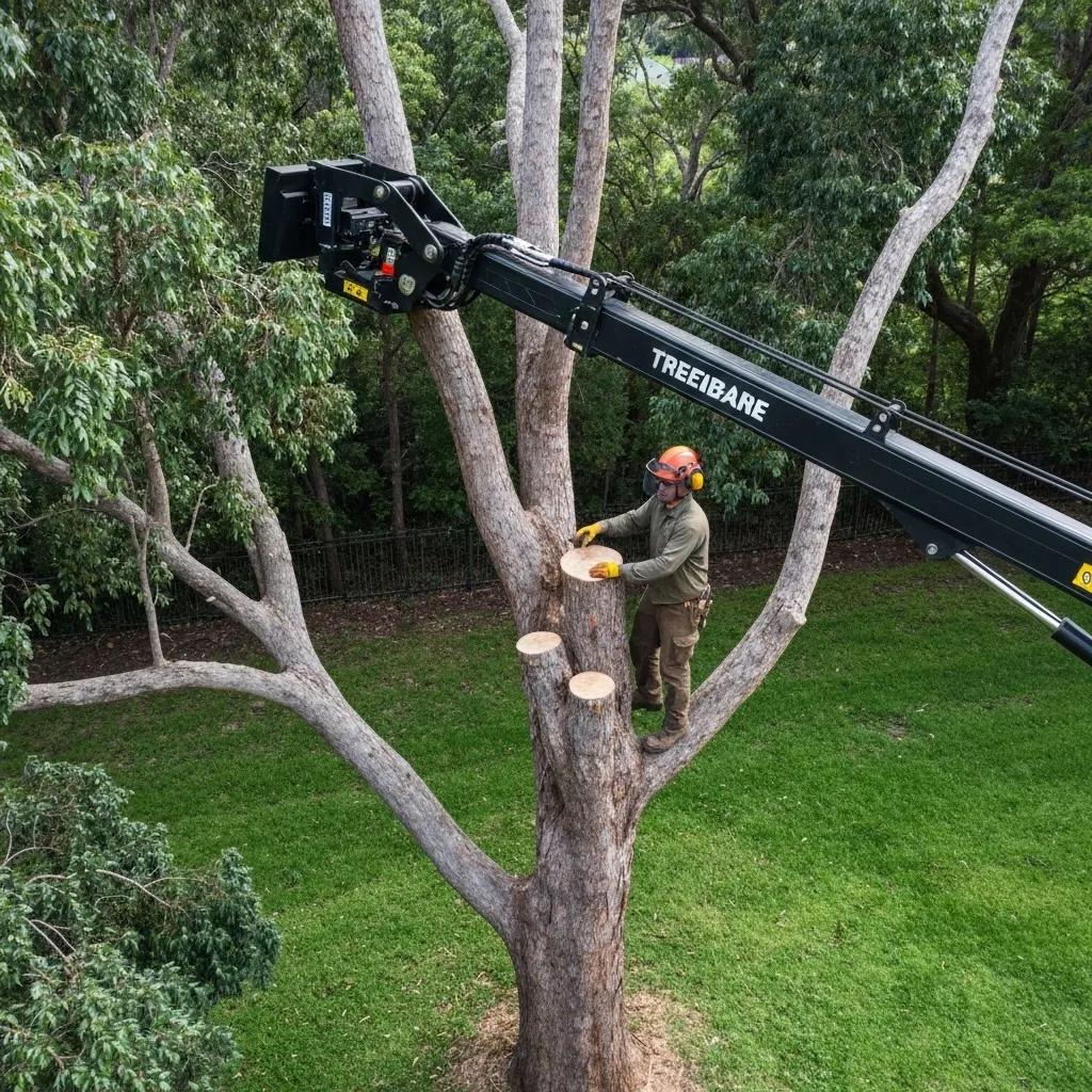 Professional arborist performing tree services in Brisbane's tropical landscape
