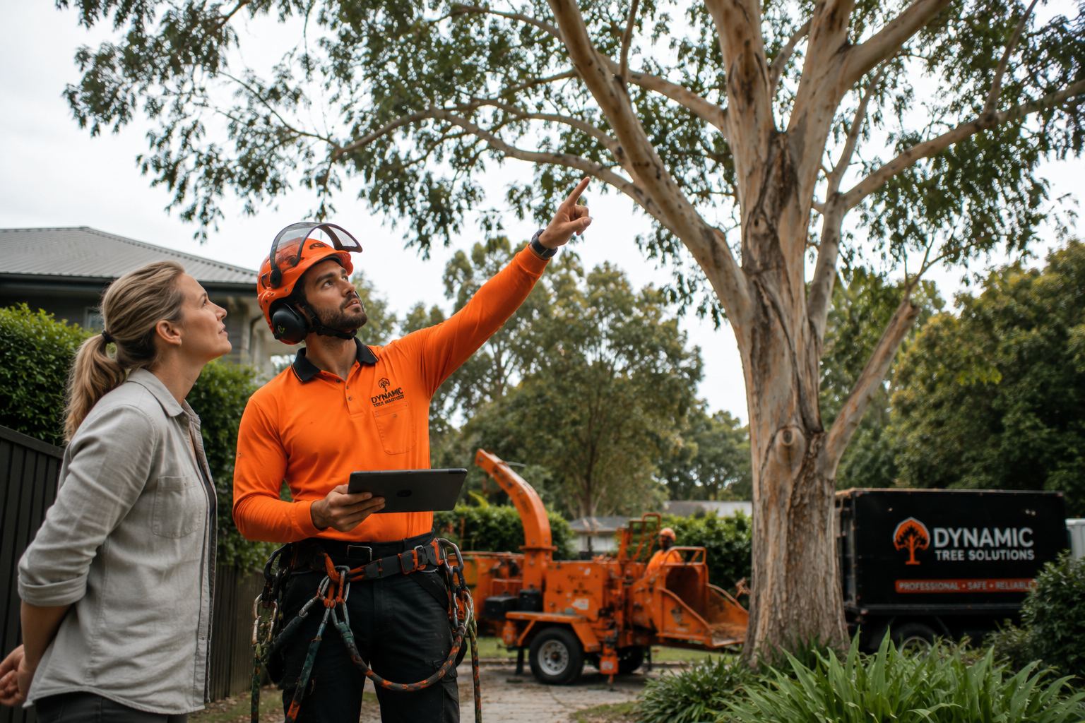 Moreton Bay tree removal — AQF arborist removing storm-damaged tree in coastal Moreton Bay region