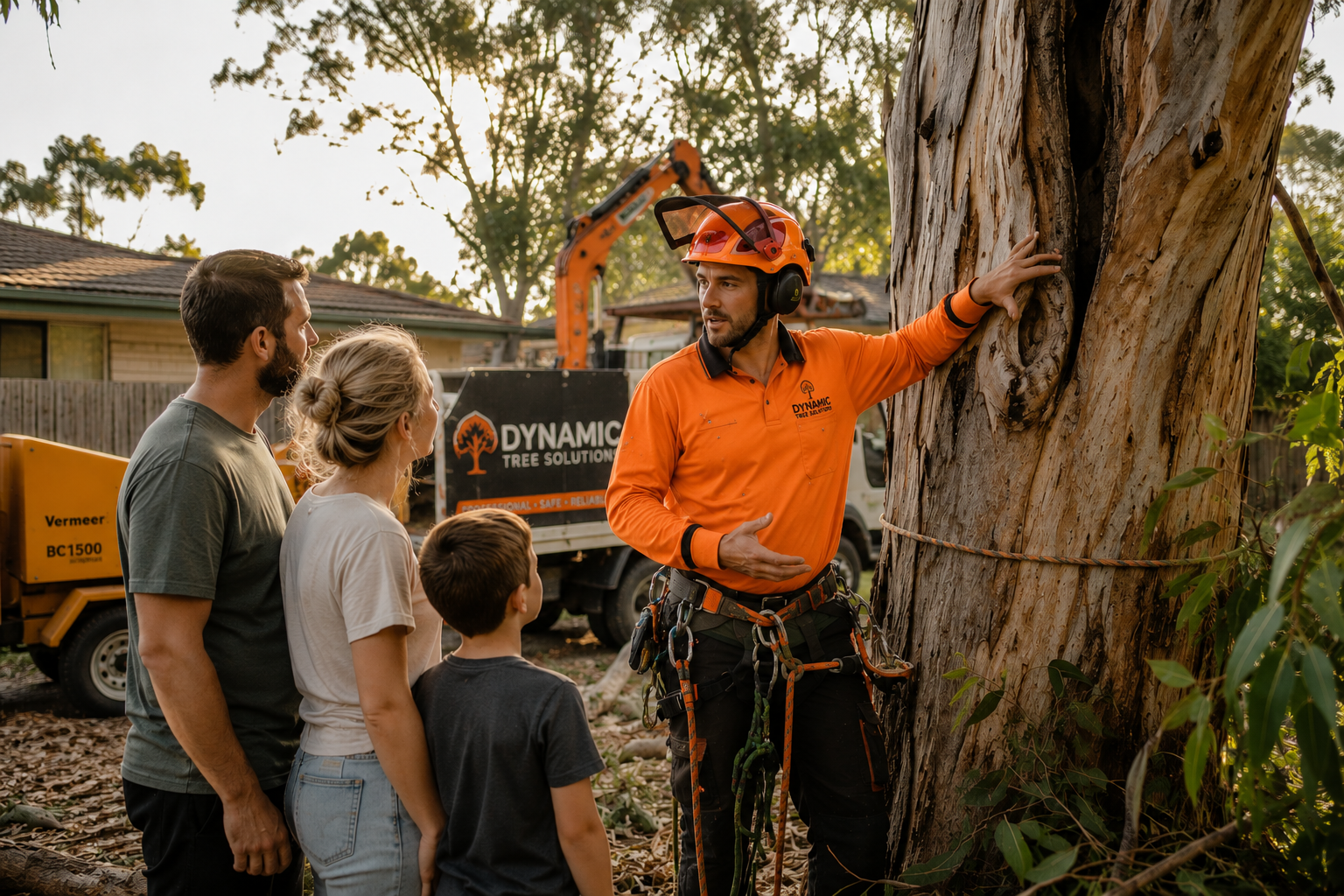 Ipswich council tree removal — AQF certified arborist working on a large tree in Ipswich QLD